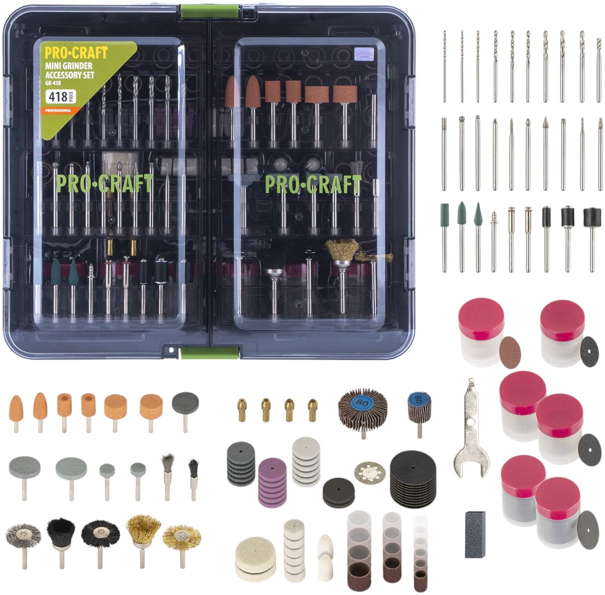 Procraft GK-418 Accessoireset 418-delig universeel voor rechte slijpmachines