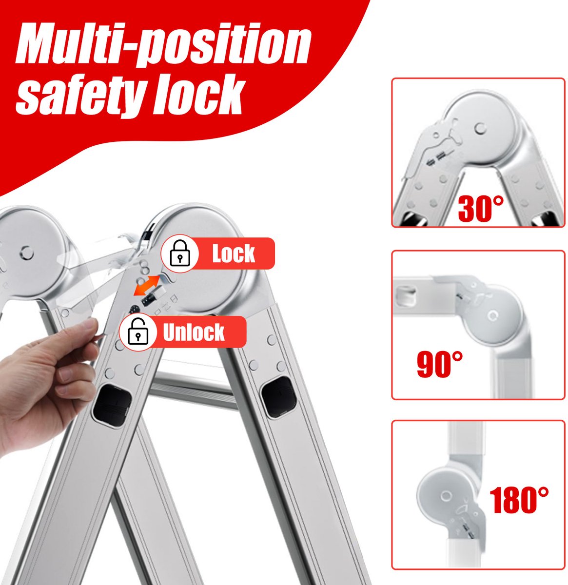 OUTIGO Multifunctionele ladder - 5,7 meter - 7 in 1 - opvouwbaar - aluminium - met 2 wielen - geschikt voor huishoudelijk gebruik - 20treden – foto 4