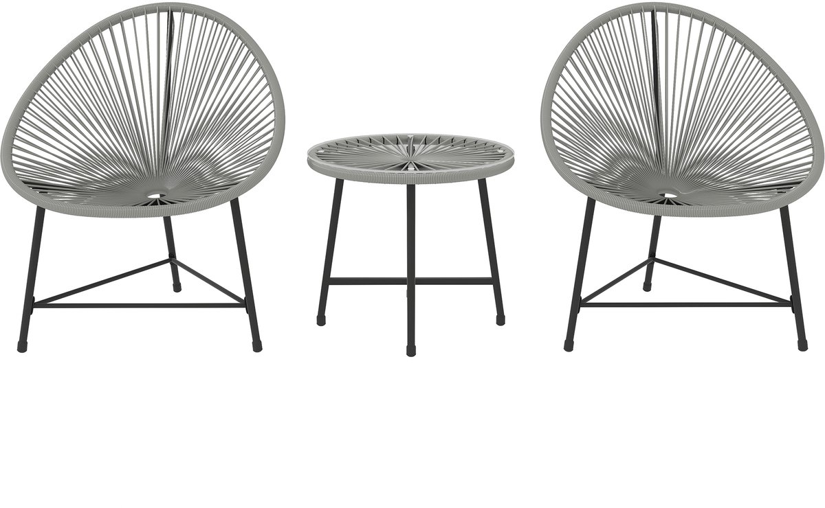 Outsunny Leisure Coffee Set-Staal, PE-Rattan-72L x 68B x 81H cm-Grijs