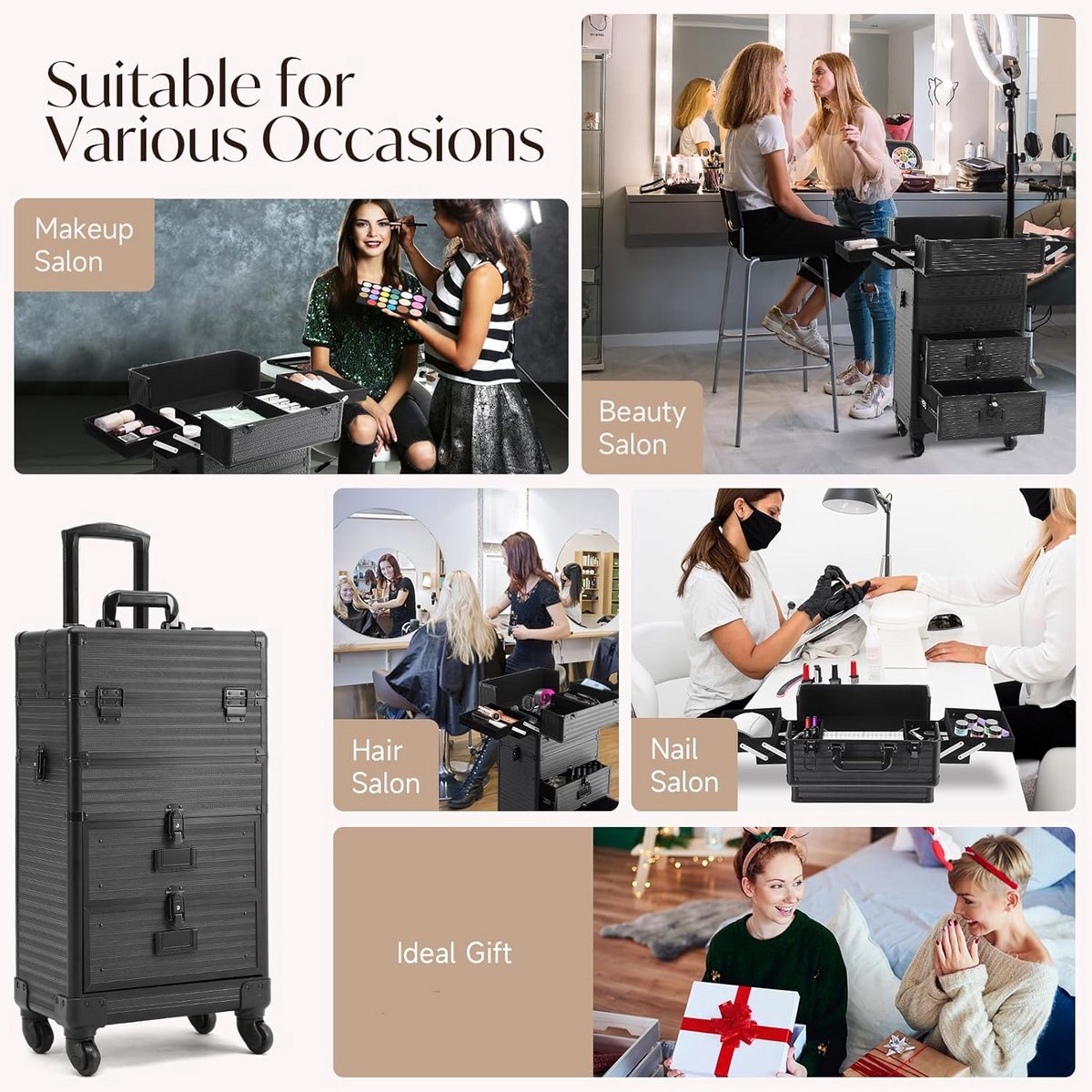 Professionele Make-up Trolley met Laden en Wielen - Verrijdbare Cosmetica Koffer