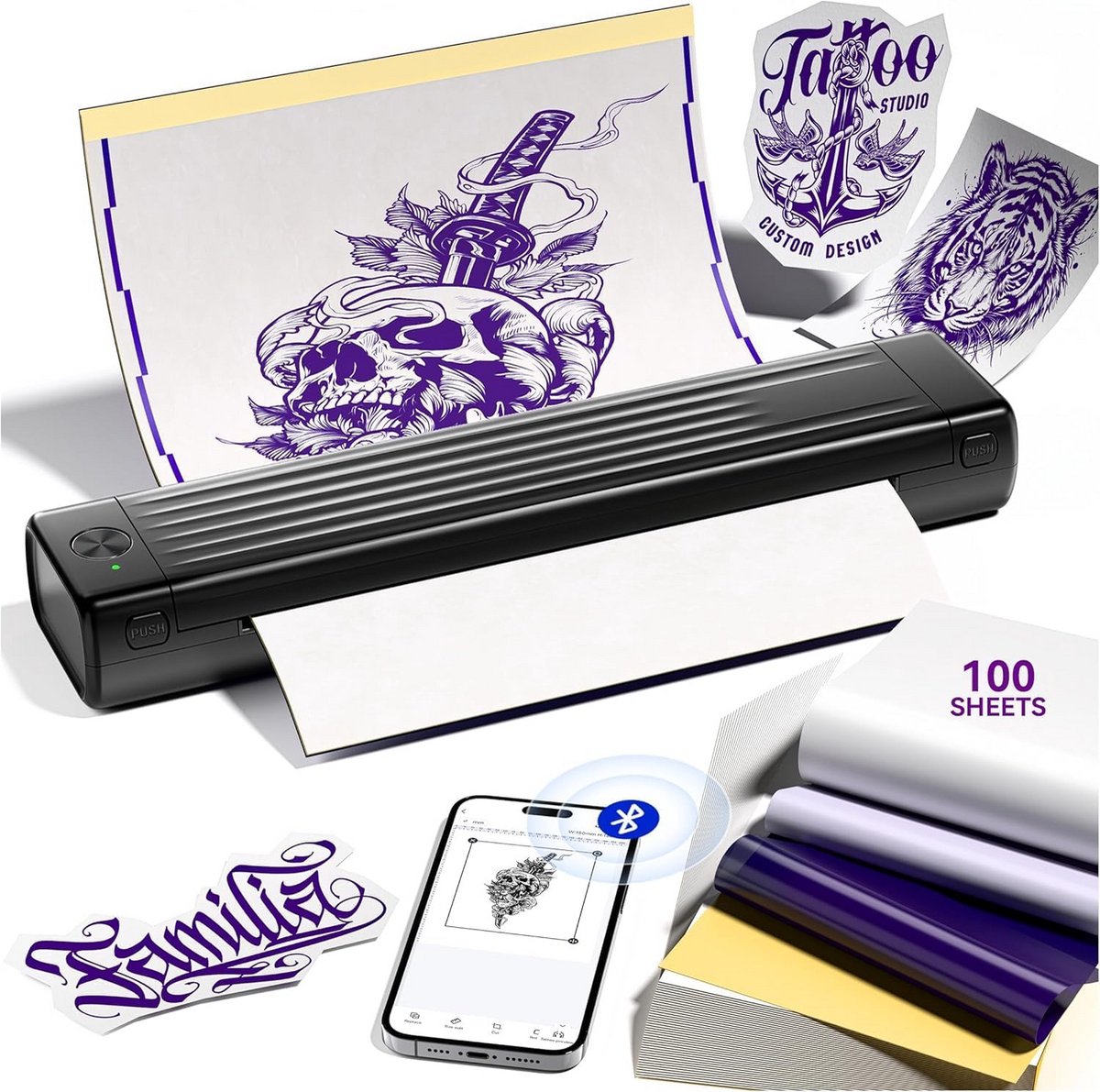 Tattoo Stencil Printer - Sjabloon Printer - Tattoo Ontwerpen - AI-ondersteuning - A4 - Zwart