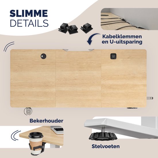 Bureau assis-debout Casaria - Réglable électriquement USB 140x60cm – Beige