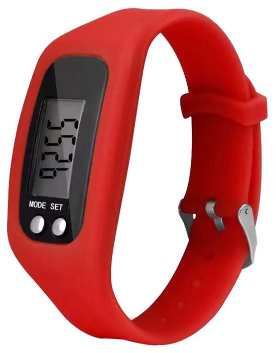 Sportieve hardloophorloge met siliconen stappenteller, calorieënteller en digitale polsband - Rood