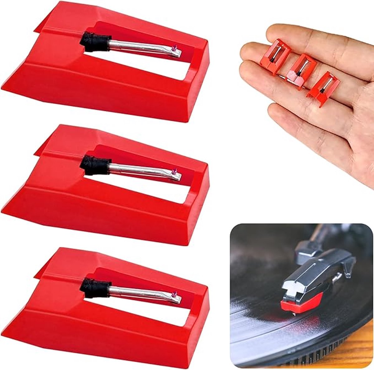 Set van 3 universele platenspelernaalden, vervangingsnaalden voor draaitafels, geschikt voor meeste Victrola, Crosley, LP, ION vinylspelers, platenspelers en meer.