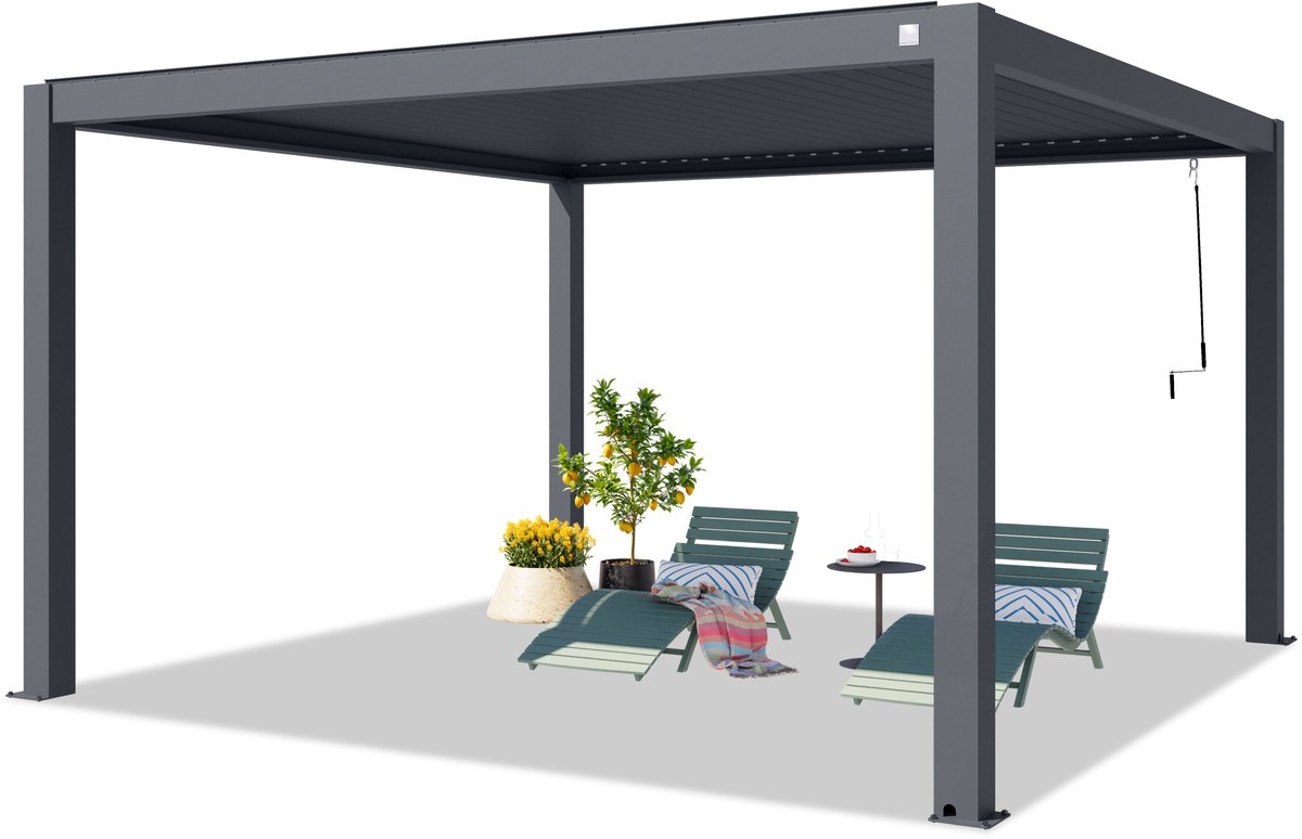 PRIMEYARD Pergola 4x4 m staanders van aluminium met aluminium lamellendak paviljoen antraciet