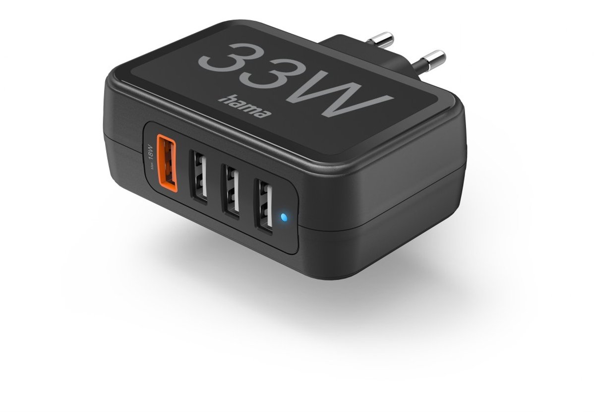 Hama Snellader 4 poorts, 4x USB-A, 33 W Zwart
