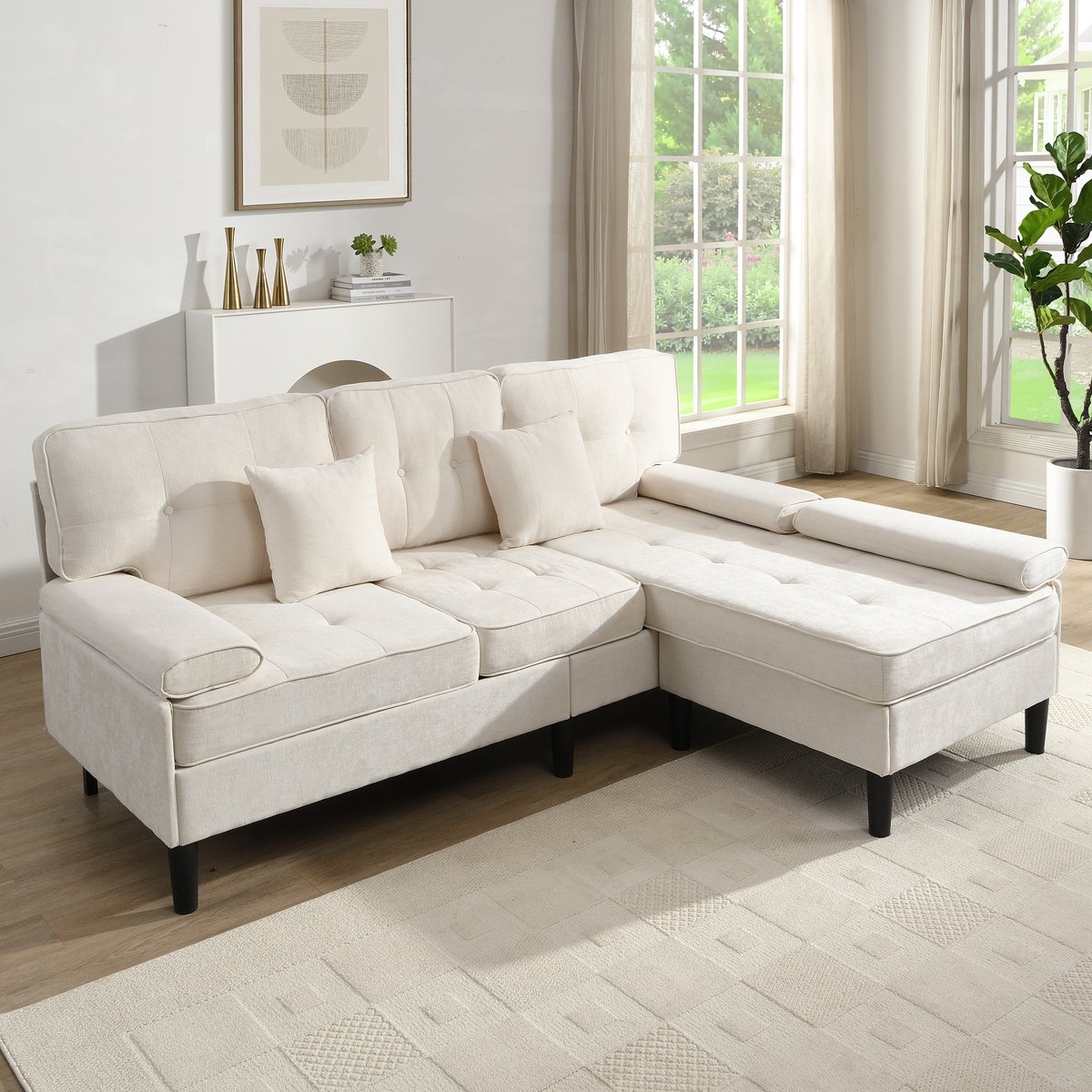 OKWISH Hoekbank 195 X 149 X 86 Cm - Modulaire Driezits Met Verplaatsbare Hocker - Omkeerba