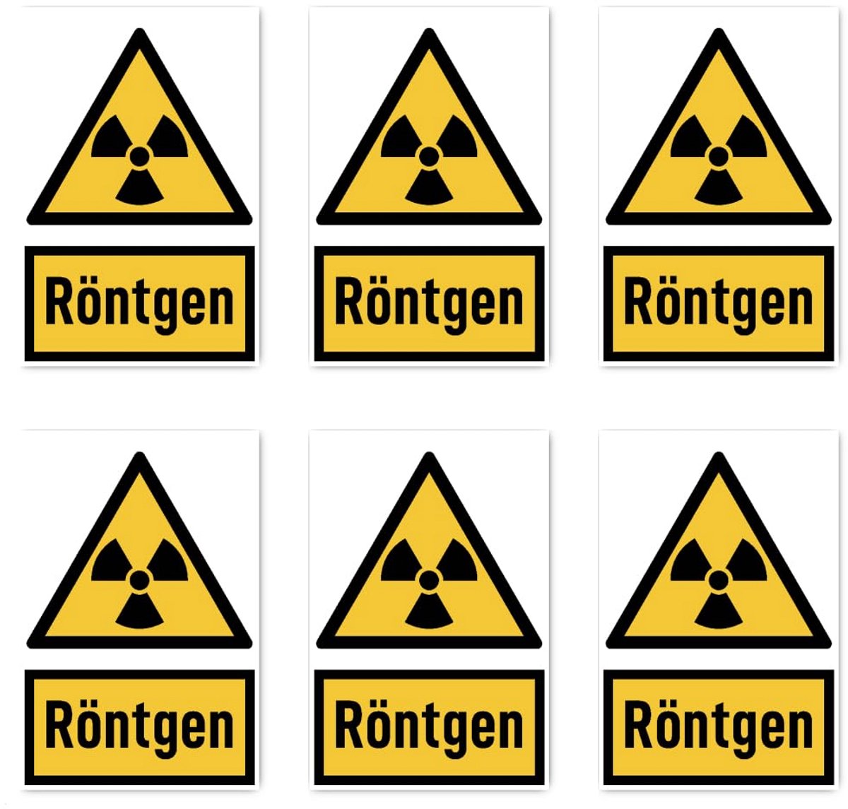 Waarschuwingssticker Röntgen Gevaar 4 Stuks 150x100mm Geel Zwart