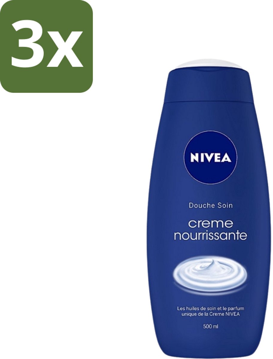 3 x Nivea - Crème Care - Crème Bad - Unieke Nivea Crème Geur - 750 ml - Douchecrème - Crème Bad - Huid Verzorging - Hydratatie - Verzorgende Oliën