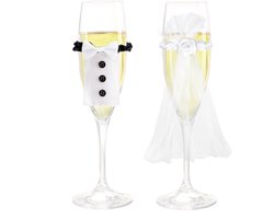 Champagneglazen - Handgemaakte Bruidsdecoratie - Hoes voor Bride & Groom