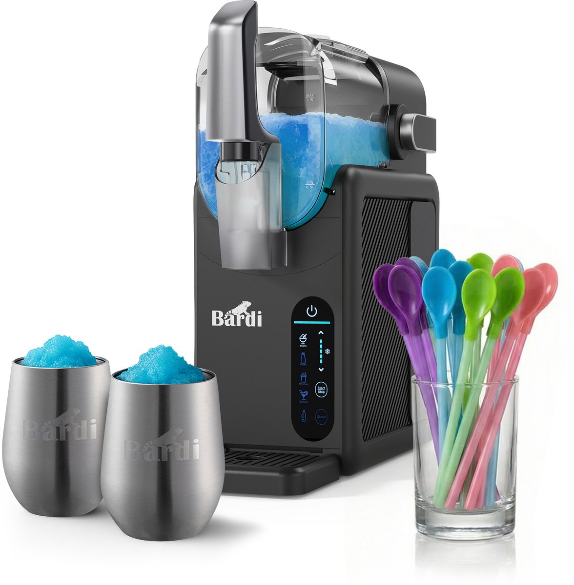 Bardi Slushmachine grijs met set cups RVS