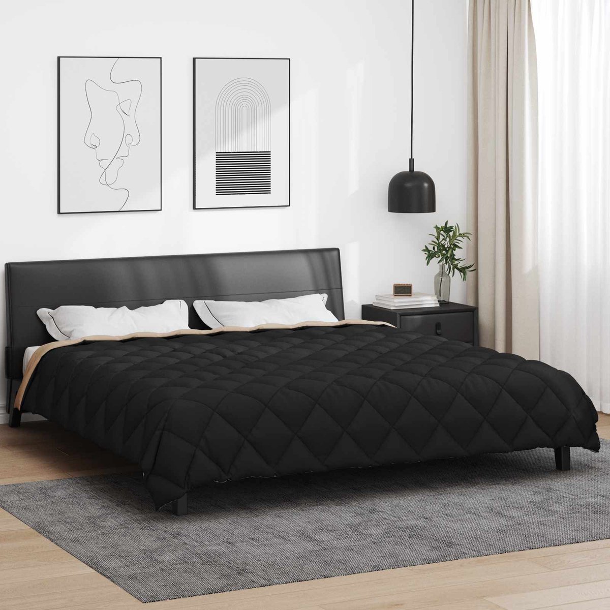 vidaXL - Winter - Duvet - Zwart - en - Taupe - 220 - x - 240 - cm - Microvezel thumbnail 2