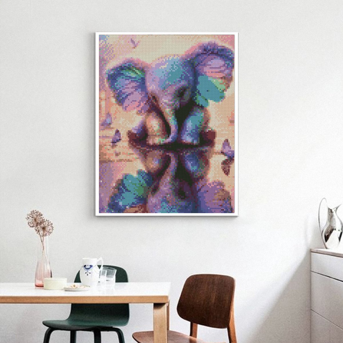 Rubye® Diamond Painting Volwassenen & Kinderen - Pakket Volledig - Olifant met Vlinders - 30x40cm — afbeelding 5