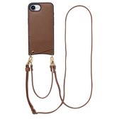 Selencia Telefoonhoesje met Koord en Pasjeshouder - Geschikt voor Apple iPhone 17e / 16e - Backcover met Verstelbaar Koord en Polskoord - 2 Pasjes - Zwart