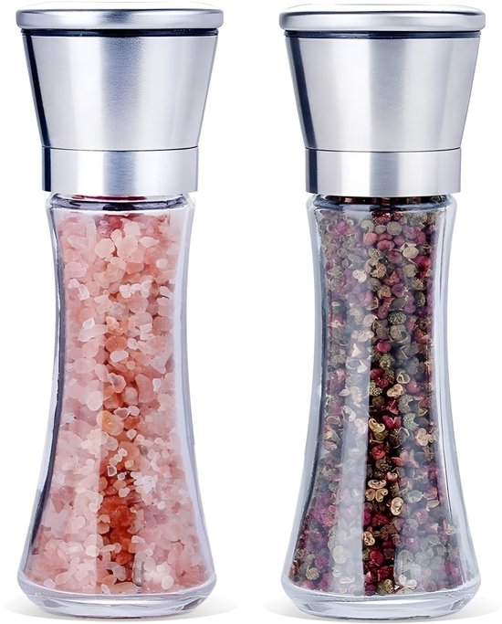 HI NATURE™ Ensemble de moulins à sel et à poivre de qualité de Luxe 2 pièces - Moulin à poivre - Moulin à sel - - Degré de mouture réglable - Rechargeable - Barbecue - Accessoires BBQ - Sel poivre herbes - Acier inoxydable