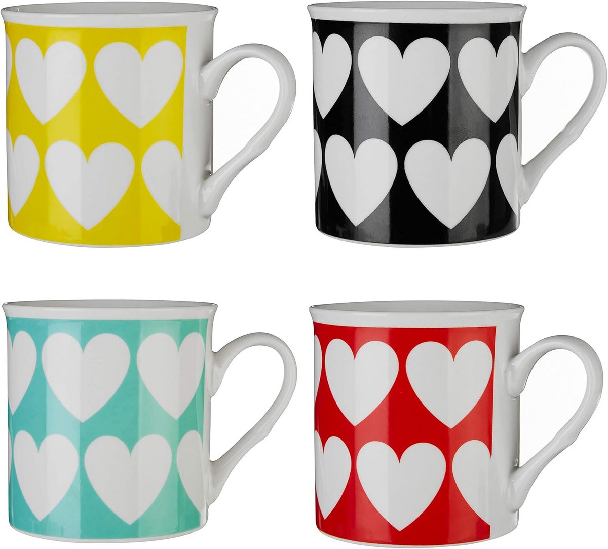 Set van 4 Hartvormige Koffiemokken - Meerkleurig - New Bone China