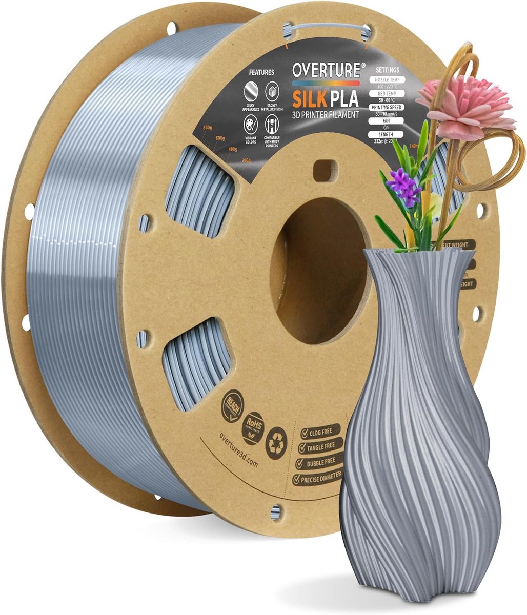 Glanzend PLA 3D Printer Filament 1.75mm, 1kg Spoel, Clog-Free voor FDM Printers