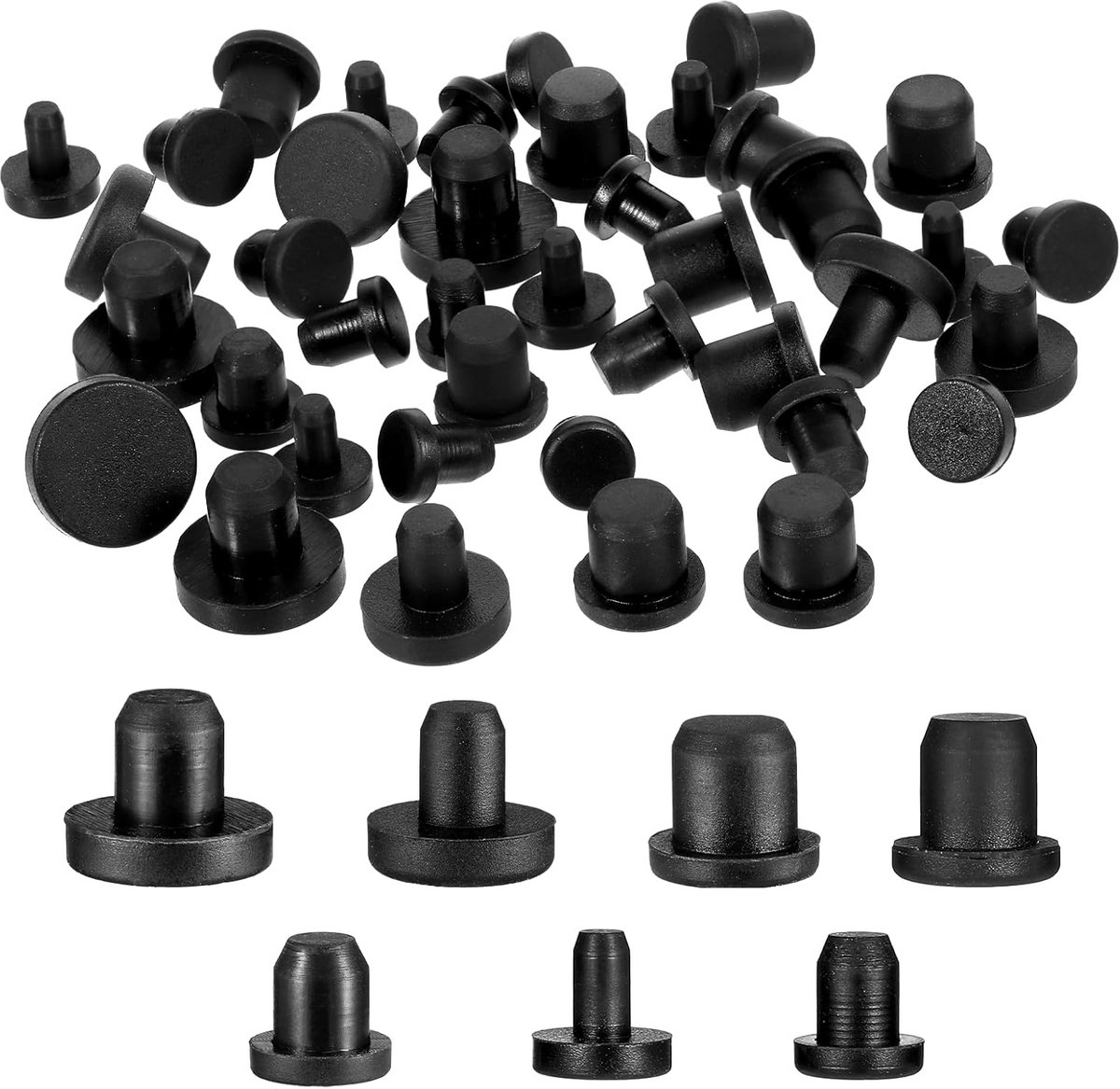 70 Stuks Siliconen Gatdoppen Zwarte Rubbers voor Diverse Maten