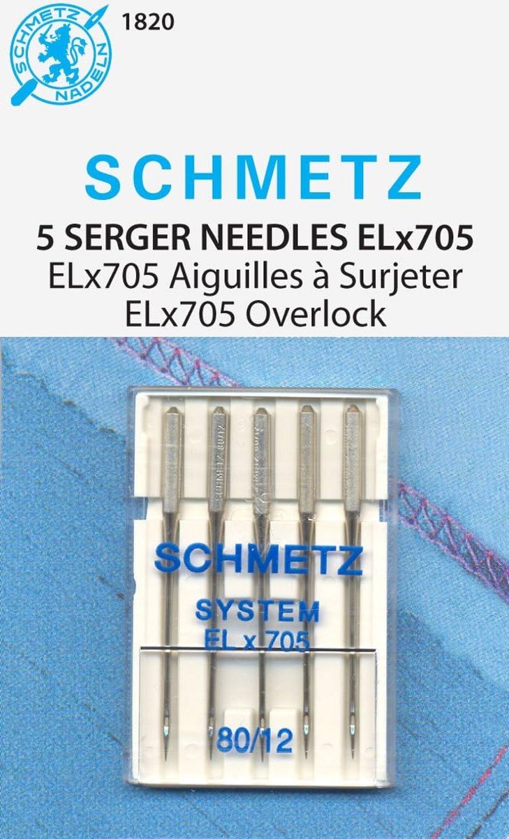 Set van 5 Overlock Machine Naalden Maat 80/12 ELX705 Systeem