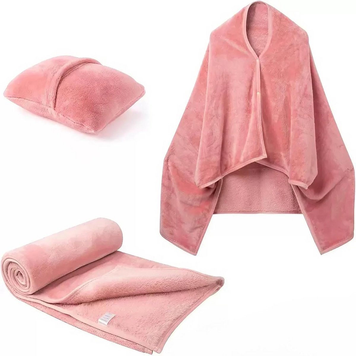 3-in-1 Multifunctionele Reisdeken, Kussen en Poncho met Knopen voor Reizen en Camping