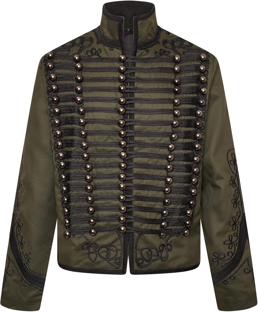 Militair Paradejack Heren Napoleon Stijl - Drummer Kostuum Jas Kaki Groen