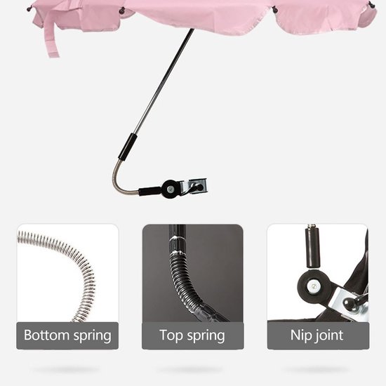 Stoelparaplu met klem, verstelbare parasol, zonnescherm, universel voor terrasstoel, strandstoel, kinderwagen, sportstoel, rolstoel en wagen, Zwart, 55 cm