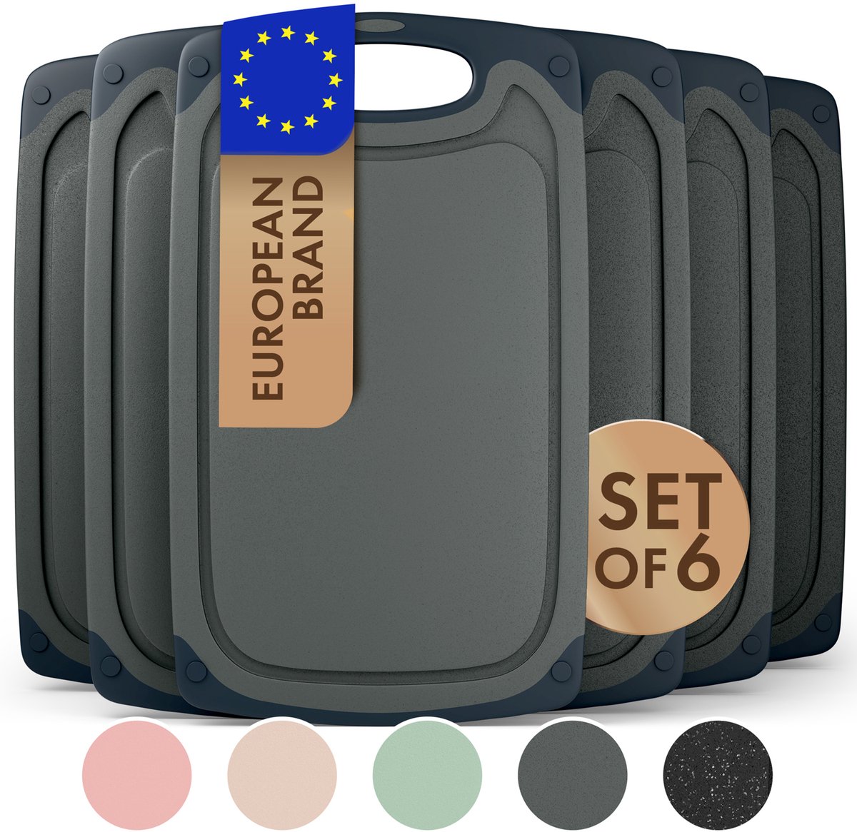 Blumtal Snijplank Kunststof Variera - BPA Vrij - 25 x 15 cm - Grijs - Set van 6