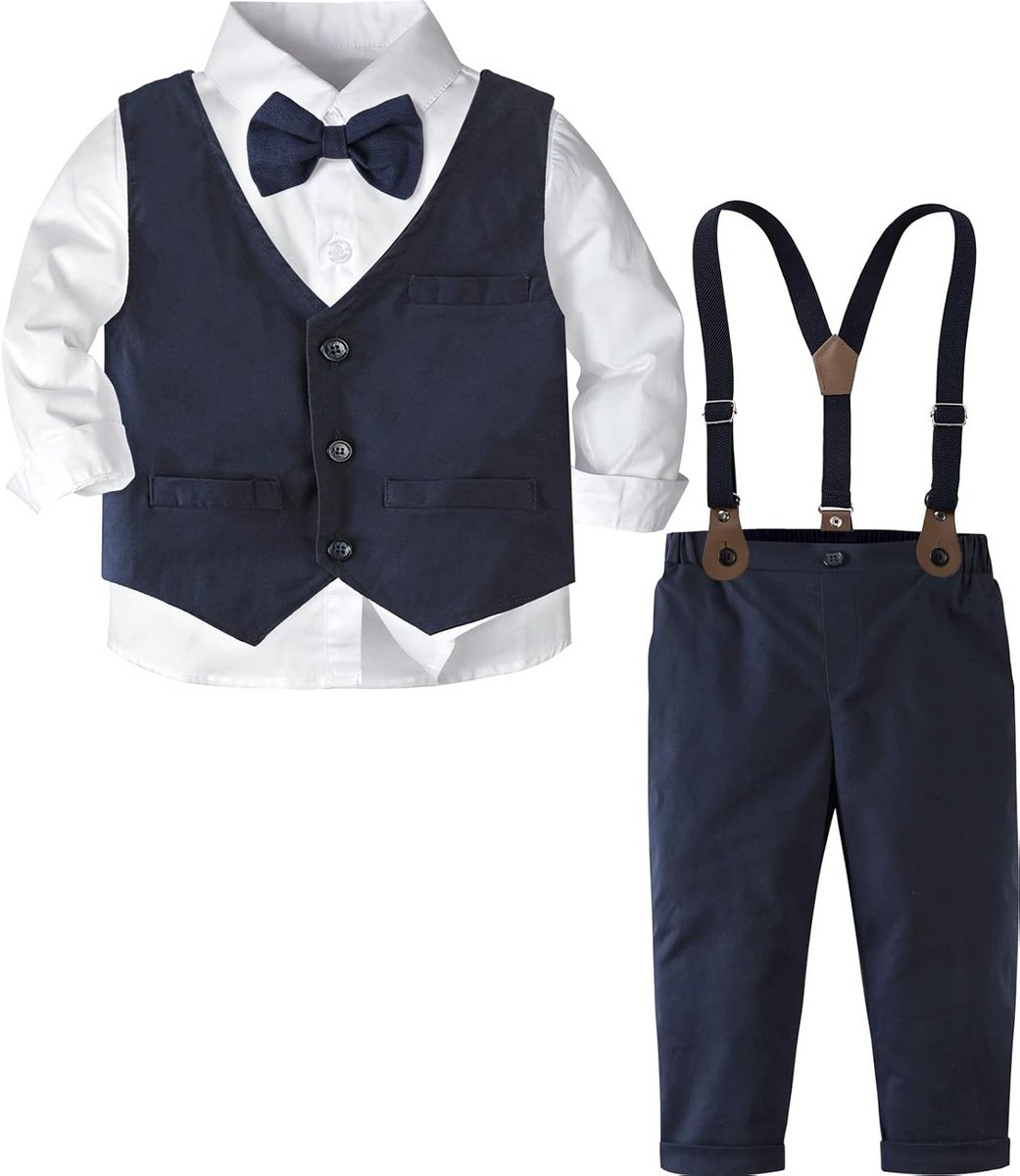 Set van 3 Mintgroene Kleding voor Baby Jongens: Shirt, Bretels en Stropdas
