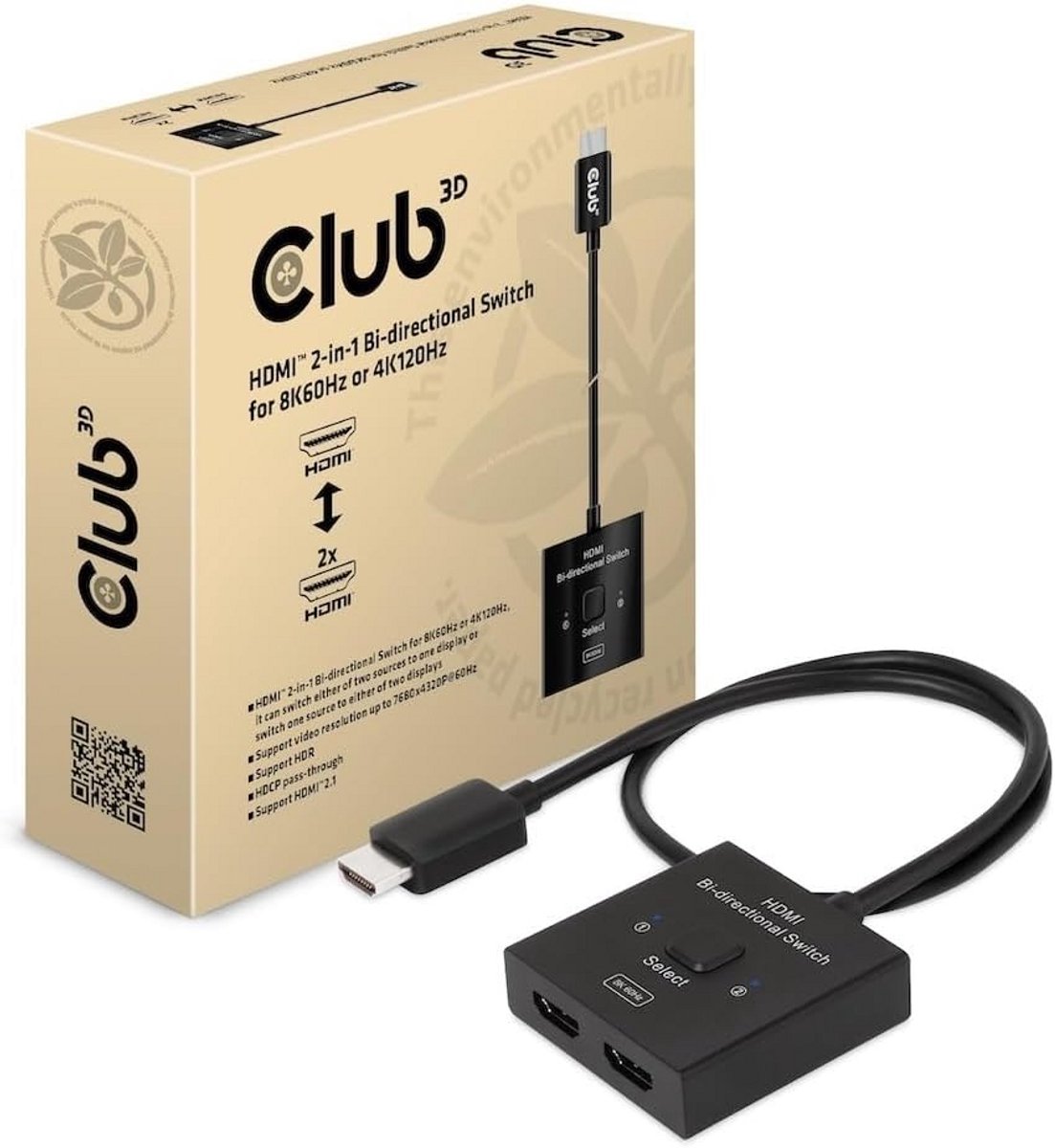 HDMI 2.1 Bi-directionele Switch 8K 60Hz of 4K 120Hz - 2 in 1 Schakelaar