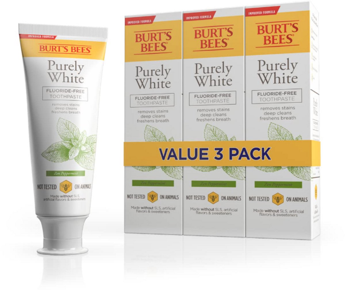 Burt’s Bees Purely White Zen Peppermint Tandpasta Fluoridevrij – Voordeelpack 3X – Natuurlijke Tandpasta Zonder Parabenen & Conserveermiddelen