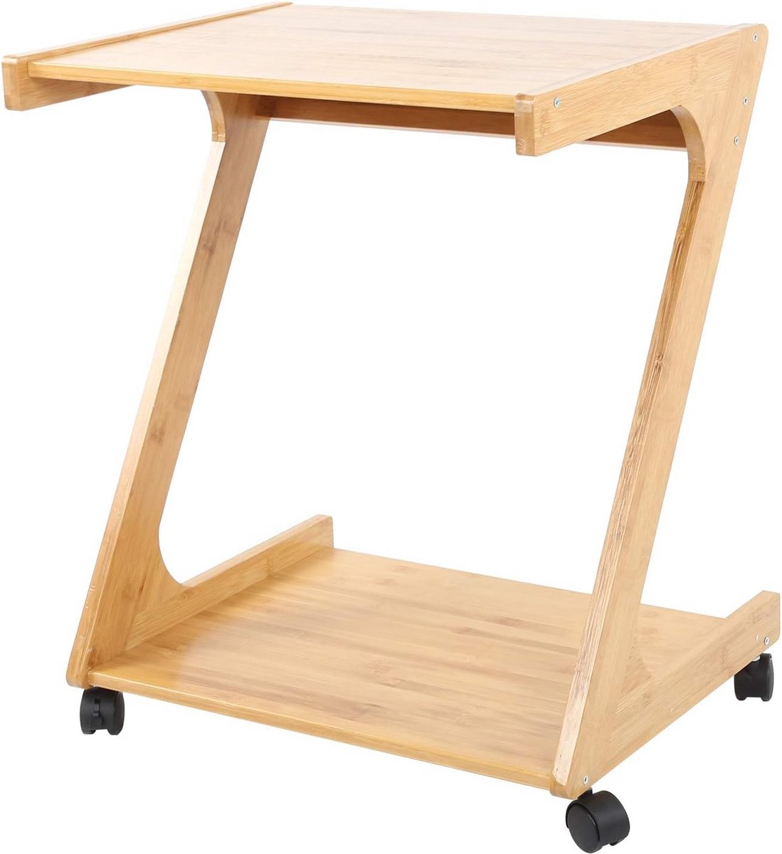Bamboe Bijzettafel met 2 Niveaus en Wielen - Verrijdbare Salontafel
