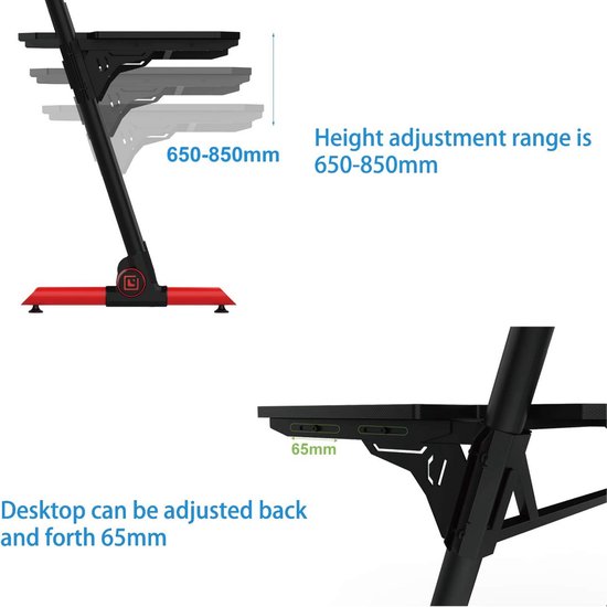 Ergonomisch Gaming Bureau met RGB LED - Stevige Computertafel voor Gamers — afbeelding 4