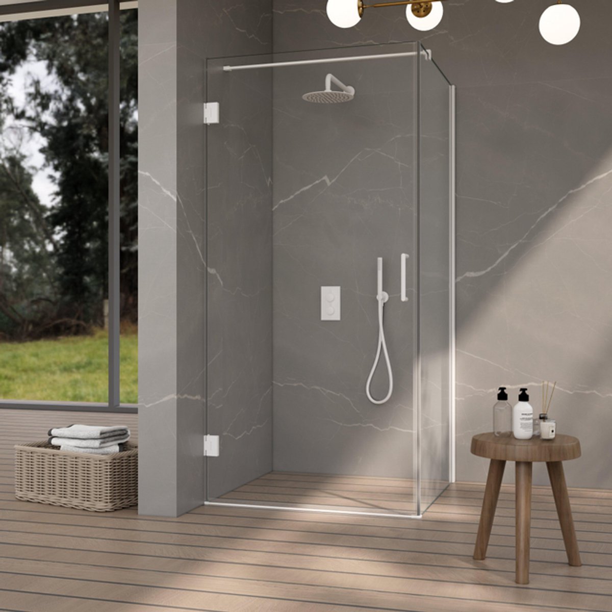 FugaFlow Eccelente Vetro Douchecabine - 100x140x200cm - scharnieren - deurgreep - stabilisatiestang - vlak - helder veiligheidsglas - Mat wit
