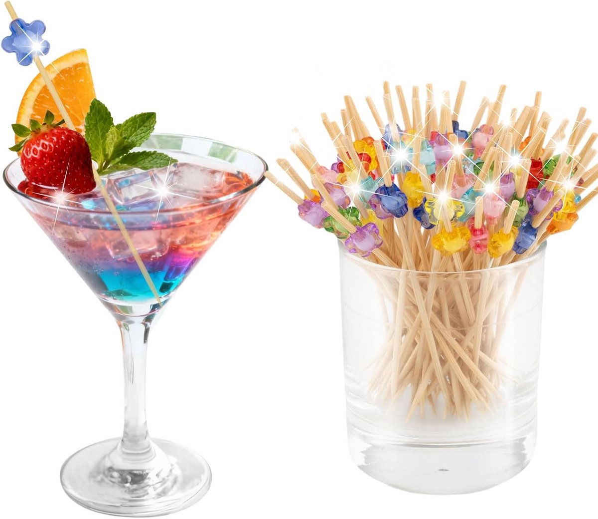100 Houten Cocktailprikkers - Lange Spiesjes voor Garnituren, Hapjes en Feestdecoratie