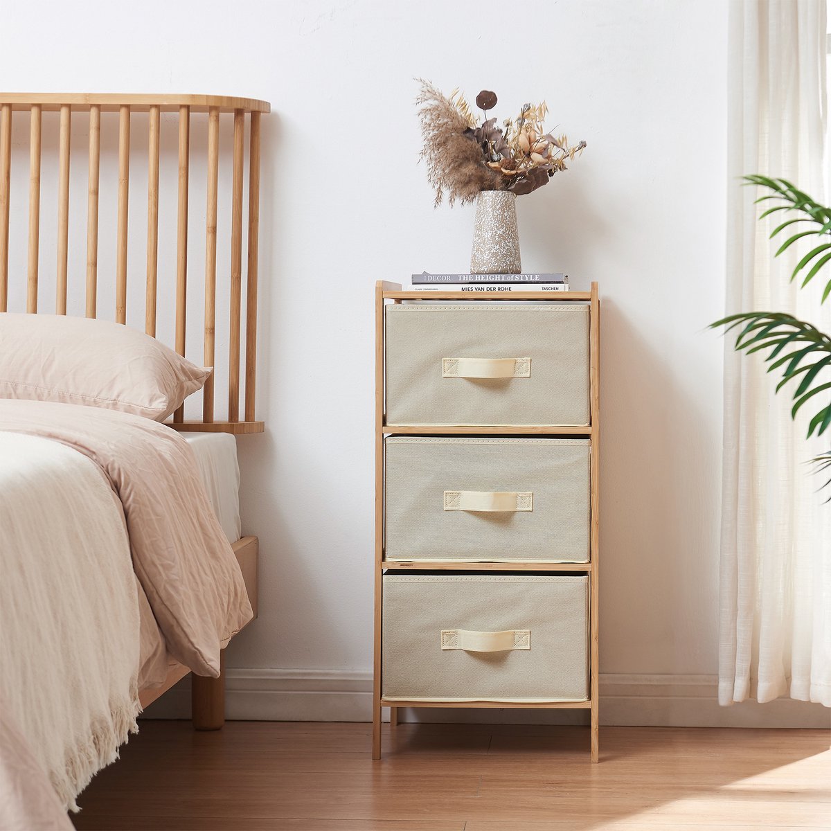 en.casa Ladekast Maldon met stoffen lades 79x37x35 cm naturel en beige [en.casa]