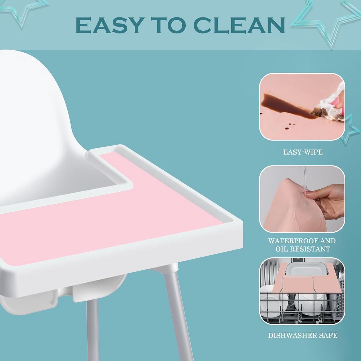 Siliconen Placemat Kinderstoel Antislip - Geschikt voor IKEA Antilop - Vlekbestendig en BPA-vrij Tafelmat Baby en Peuter – foto 5