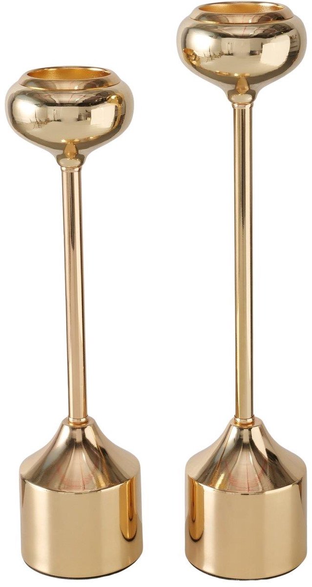 Boltze Home kandelaarset goud luxe decoratie 2-delig dinerkaarsen.