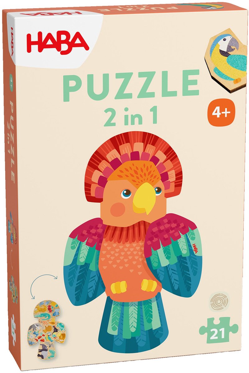 Haba Puzzel - 2 in 1 - papegaai - hout - 21dlg - 3+ afbeelding