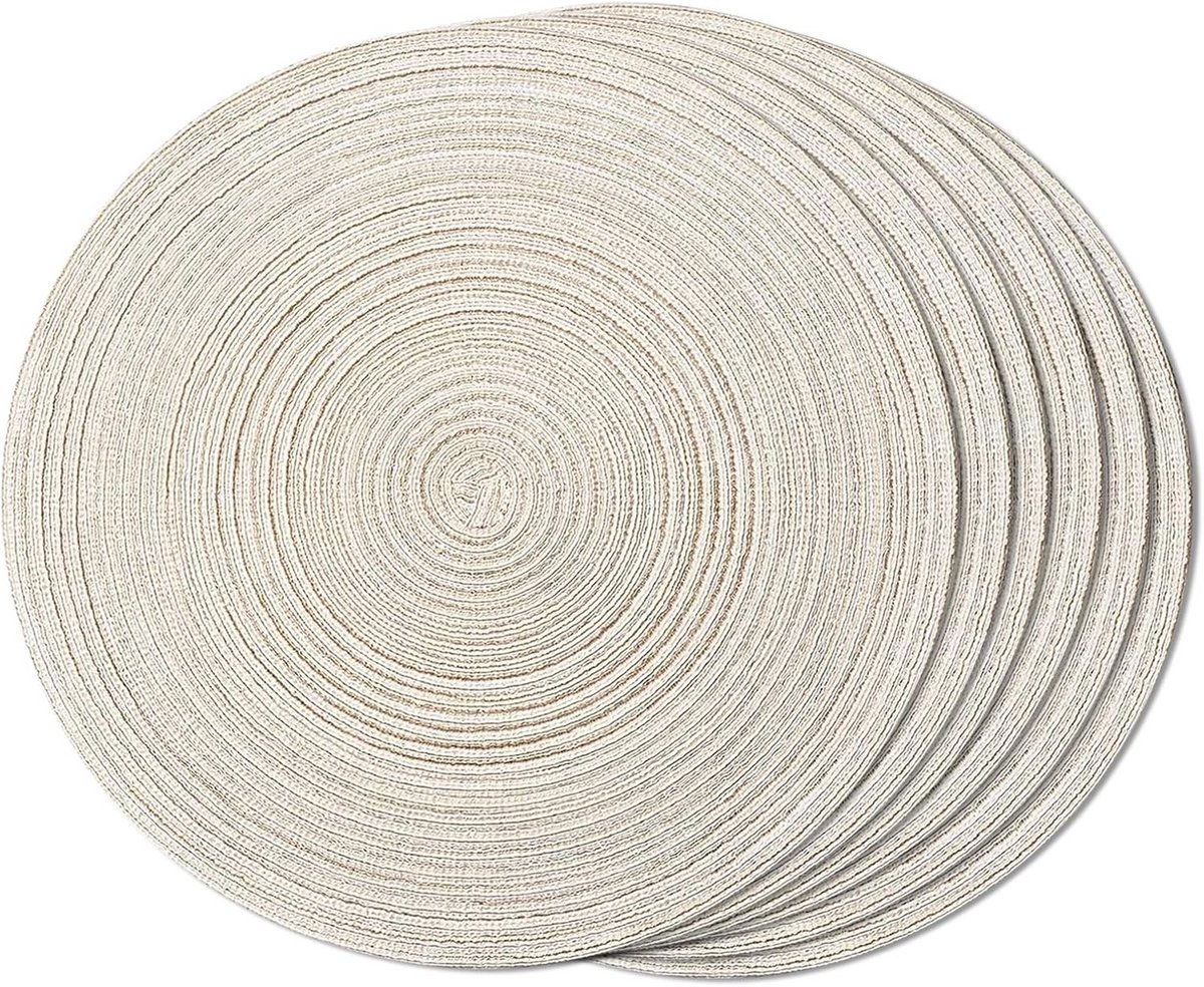 Set van 6 Ronde Gevlochten Placemats - Hittebestendig & Wasbaar - 38 cm Tafelmatten
