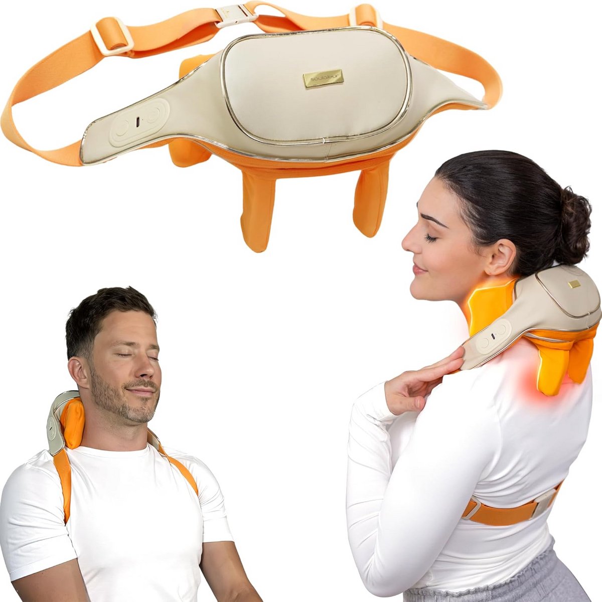 Draadloos Nekmassageapparaat met Verwarmende Shiatsu Kneedkoppen