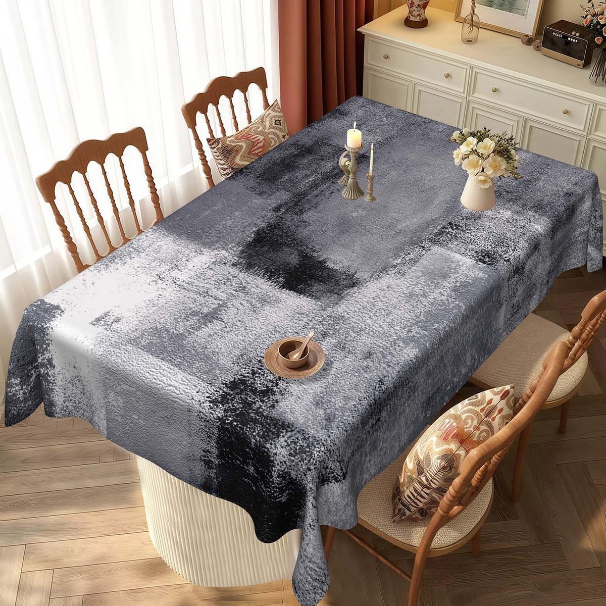 Tafelkleed Zwart 100x140 cm - Moderne Kunst - Woonaccessoire voor Feest of Diner