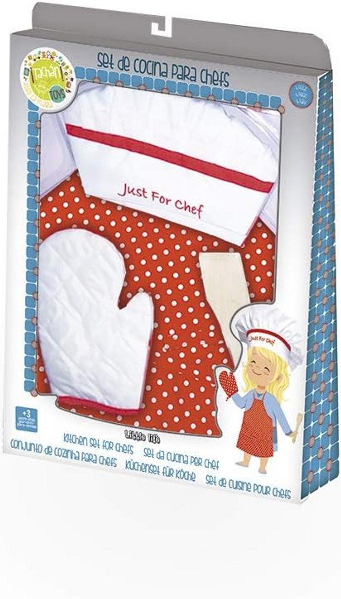 Kinder Kookset met Schort, Hoed, Handschoen en Houten Lepel