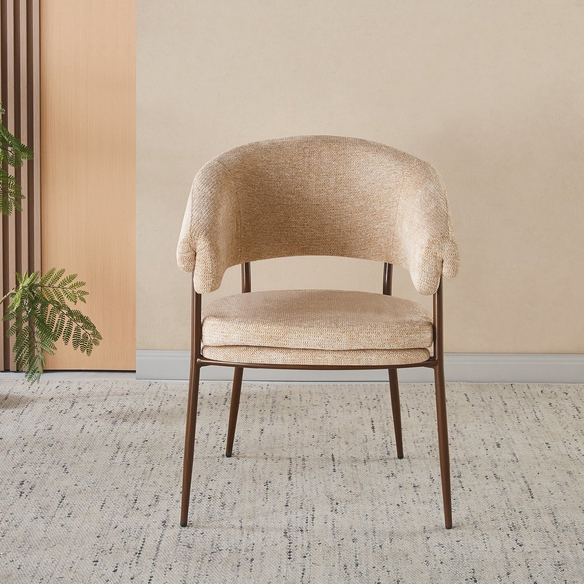 Lizzely Garden & Living SET DEAL: 6 stuks Eetkamerstoel Japandi bruin Julian walnoot stof Japanse stijl eetstoel zetel
