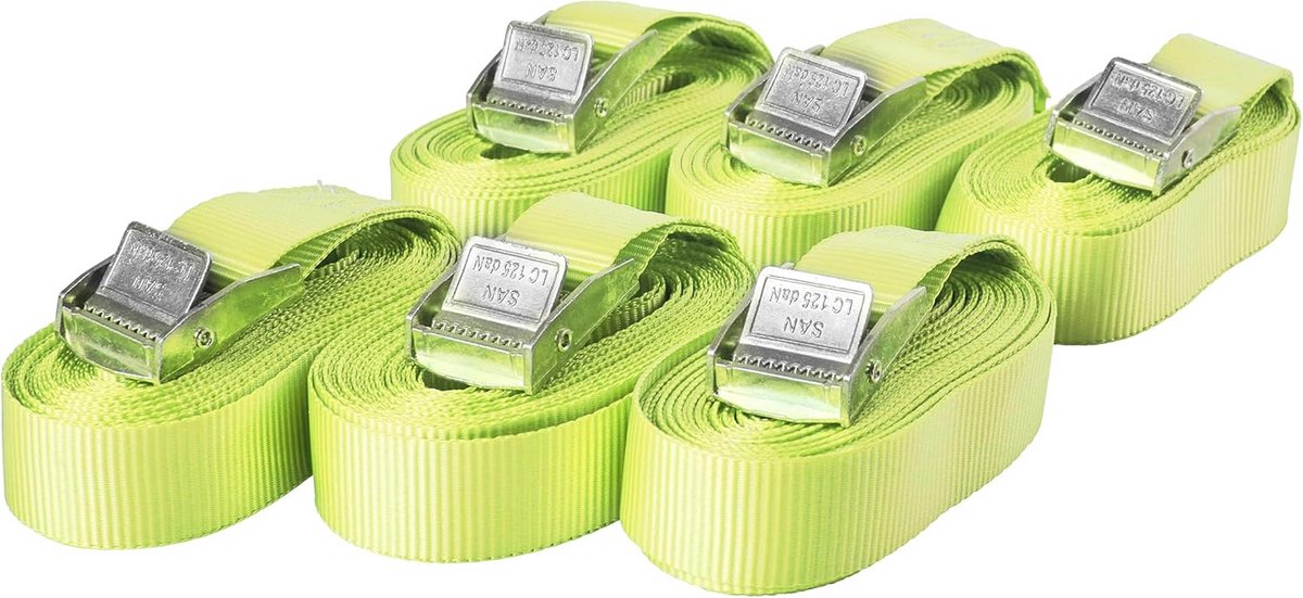 Set van 6 Spanbanden met Klemsluiting 250 kg - 4 Meter Lang