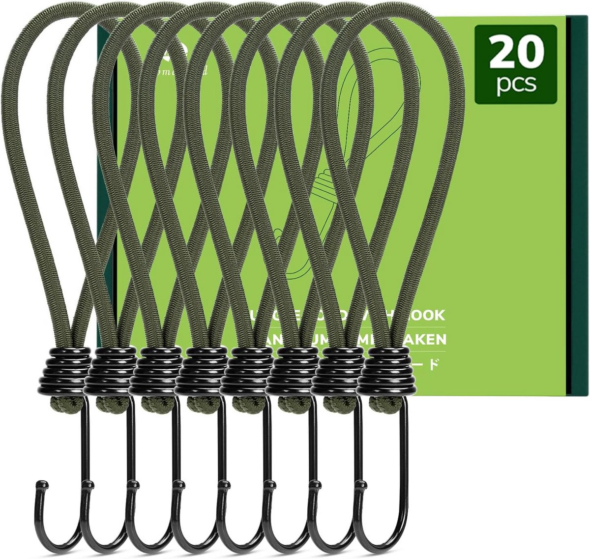 Set van 20 Sterke Zwarte Spanbanden met Haken voor Vastzetten Dekzeilen en Tenten
