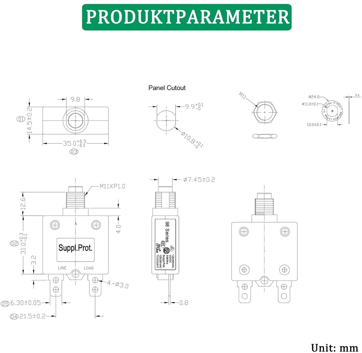 Thermostaat Zekering met Drukknop Herstel 3A 125/250V AC voor Elektrische Circuits