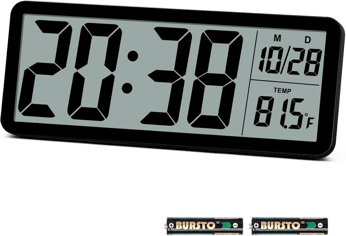 Grote Digitale Wandklok met LCD-scherm voor Tijd, Datum en Temperatuurweergave