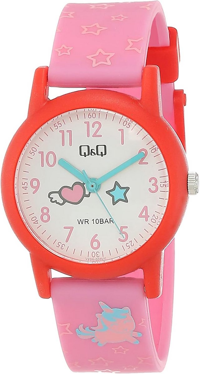Kindereenvoudig Analoog Horloge Roze met Unicorn Sterren Siliconen Band