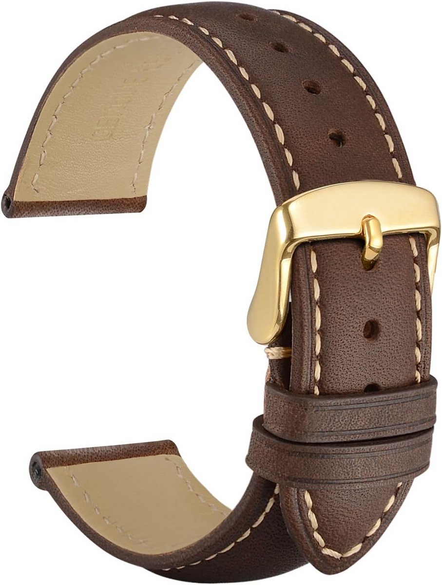 Vintage Leren Horlogeband met Gouden Gesp - Universele Vervangende Band 14mm t-m 24mm