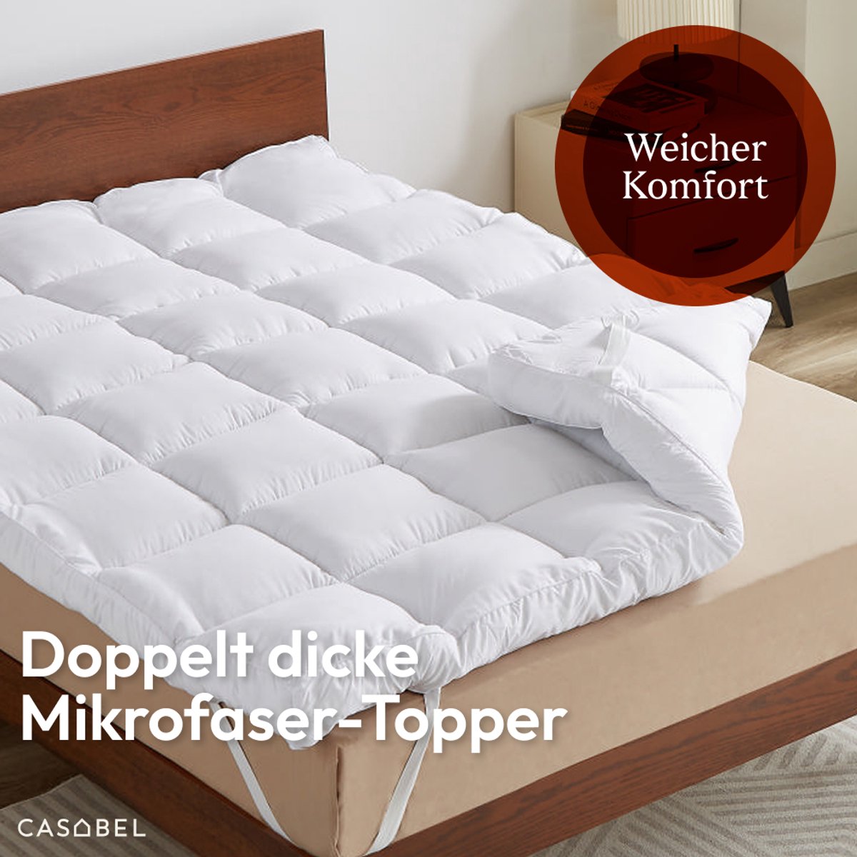 CASABEL Zachte Matras Topper 180 x 200 cm Extra Dikke Ademende Microvezel met Witte Bies